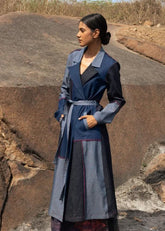 A Model Wearing Multicolor Upcycled Cotton Amelia Denim Trench, curated by Only Ethikal
